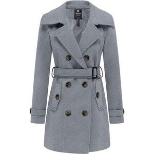 Women's Double Breasted Pea Coat Winter Mid-Long Trench Coat with Belt (XS-2XL)